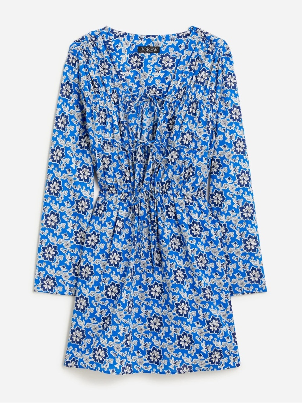 NWT J. Crew Blue and White Floral Smocked Tunic beach cover up swim size small
